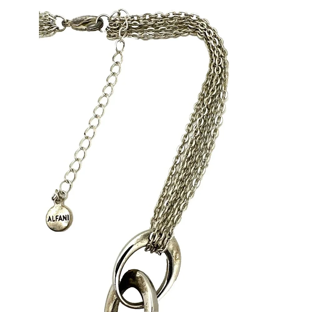 Vintage ALFANI Necklace Heavy Silver Tone Oval Link Multi Strand Chain 16